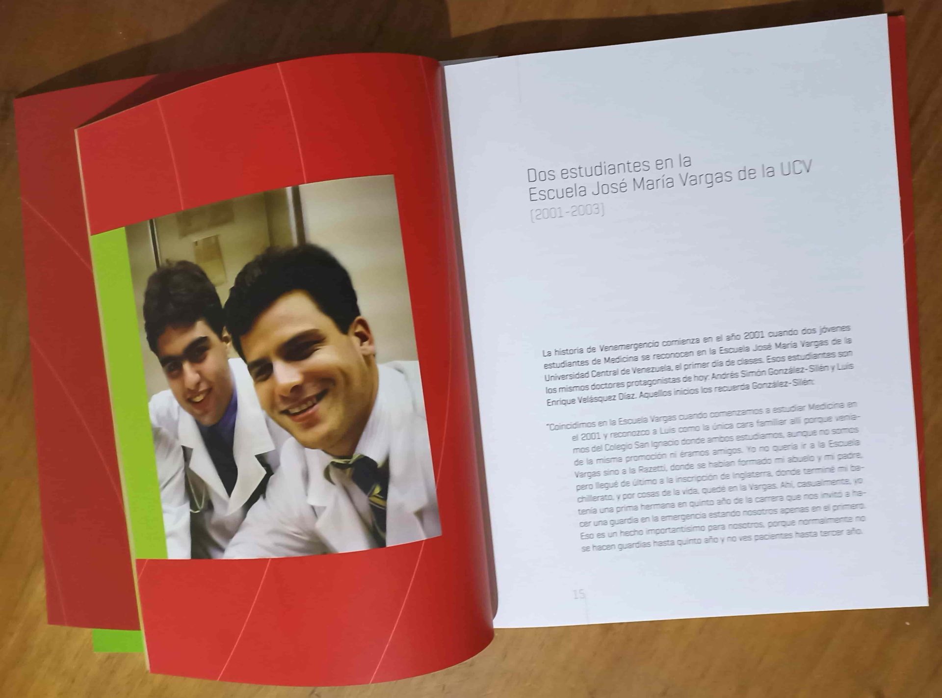 One of the book's interior pages. The current directors of Venemergencia are seen during their time as UCV students